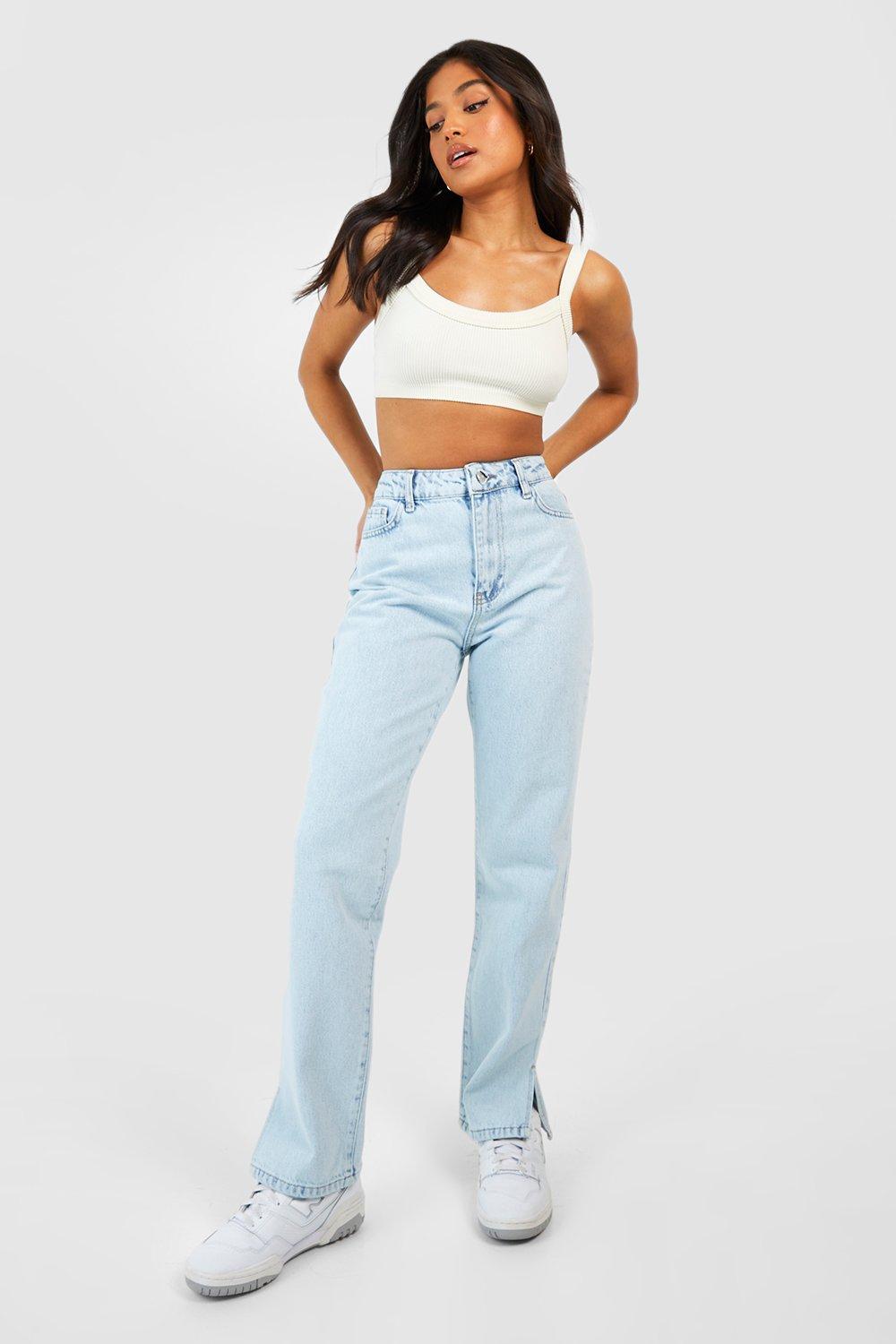 Petite High Waist Split Hem Jeans boohoo UK